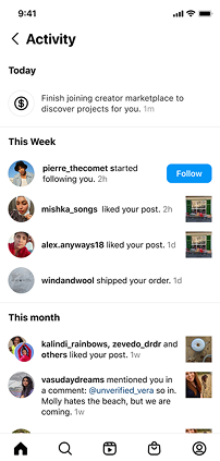 Activity feed reminder